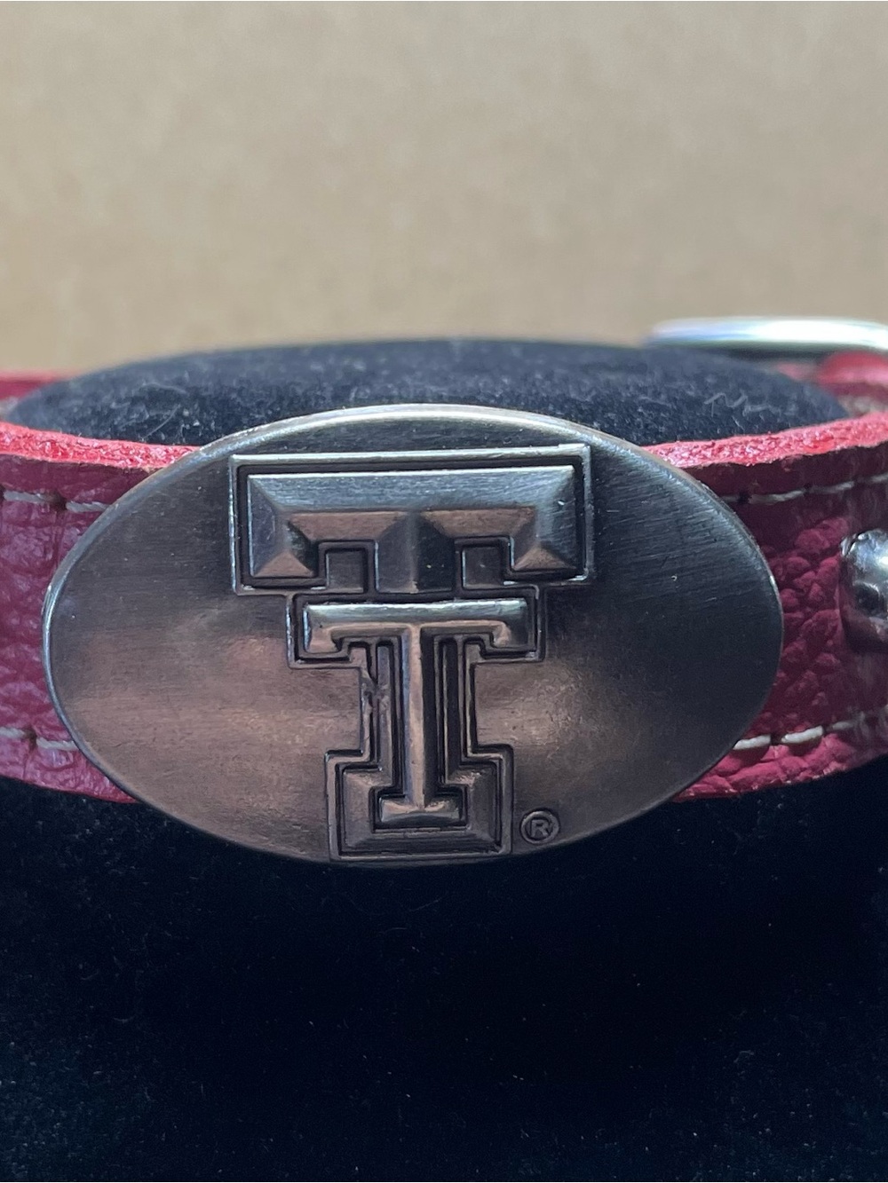 Texas Tech Pink Leather Bracelet with Metal TT Logo